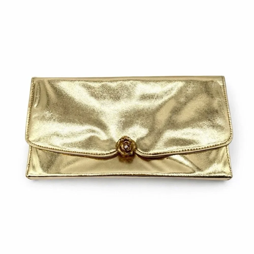 Vintage Gold 50s Clutch Bag Flower Accordion Formal Evening